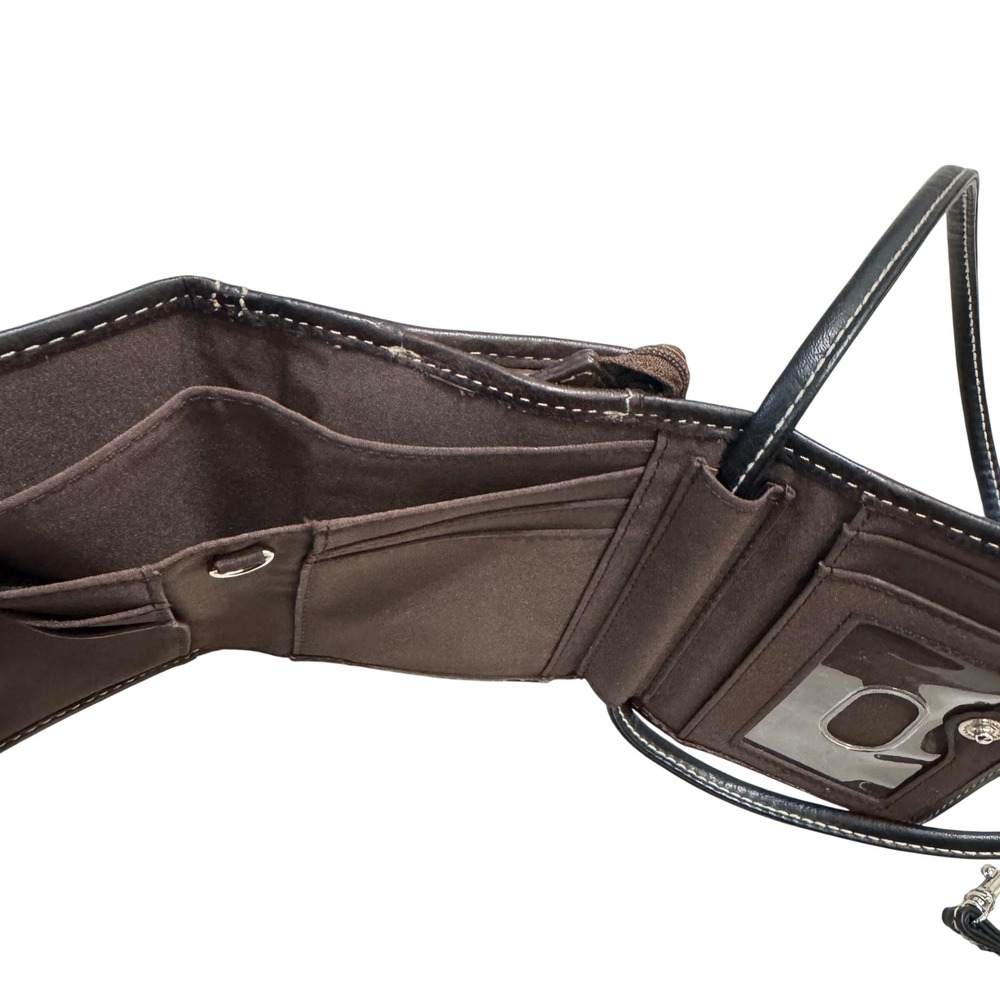 Fossil Wallet Crossbody Bag Womens Small Dark Brown Leather Good Whipstitch - Picture 10 of 11